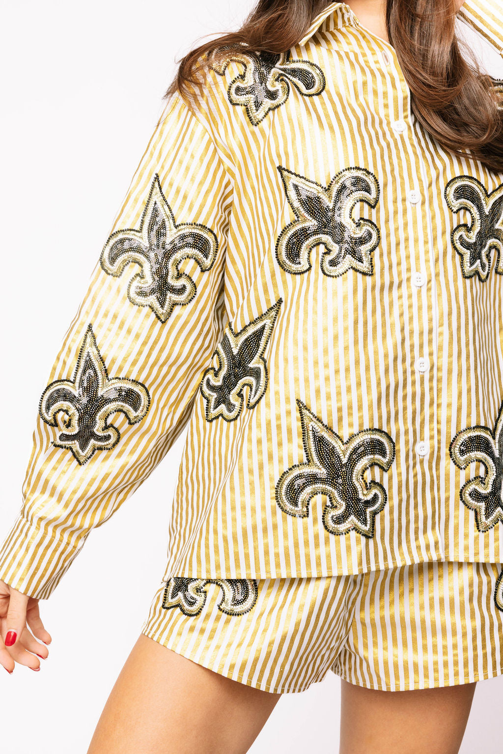 Licensed Saints Fleur De Lis Striped Top