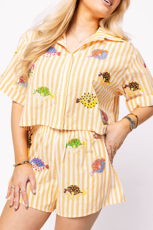 Yellow & White Stripe Multi Puffer Short