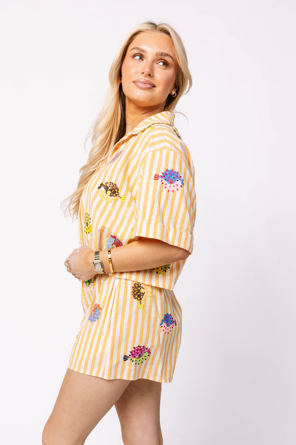 Yellow & White Stripe Multi Puffer Short