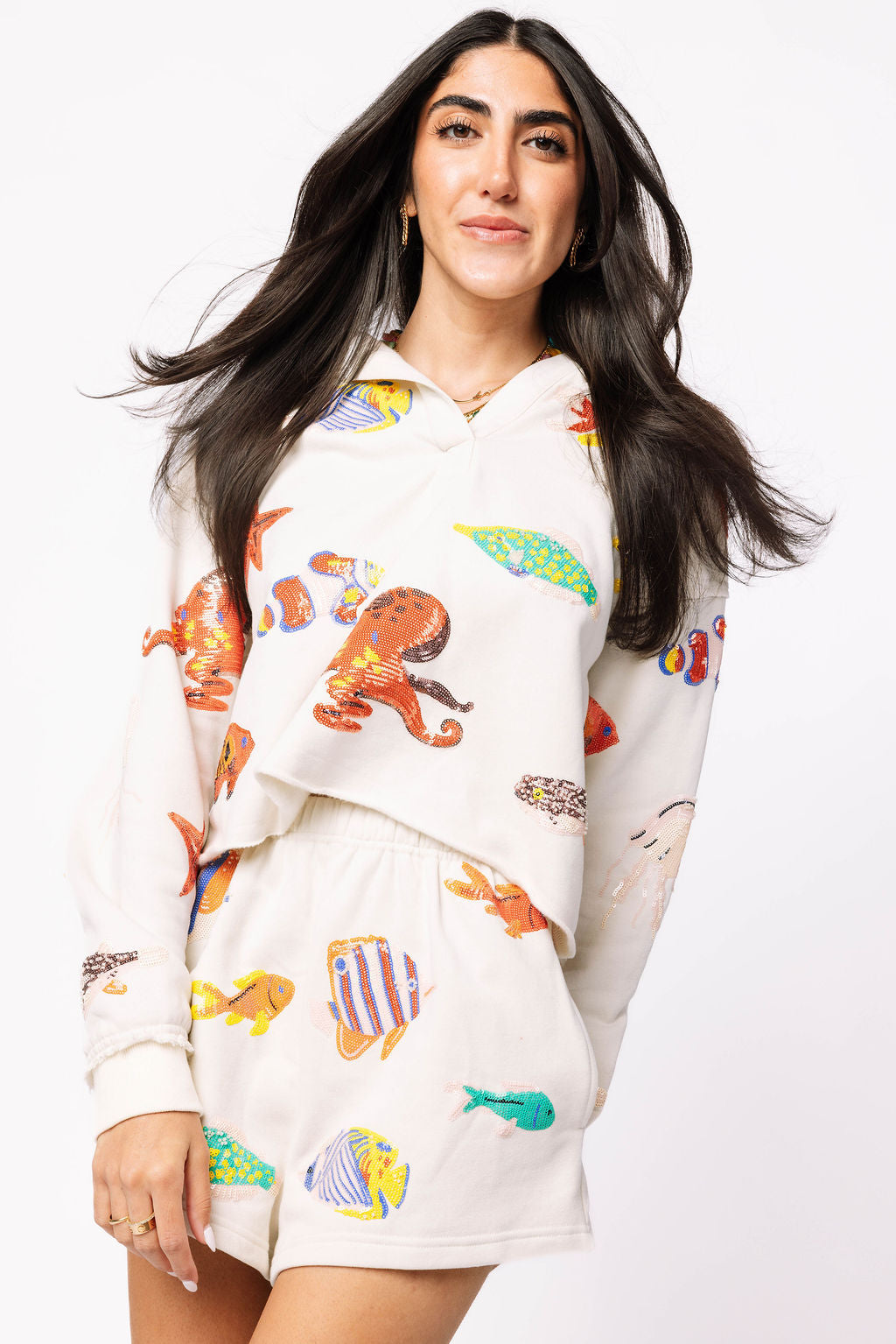 Neutral Multi Under the Sea Creature Hoody Sweatshirt
