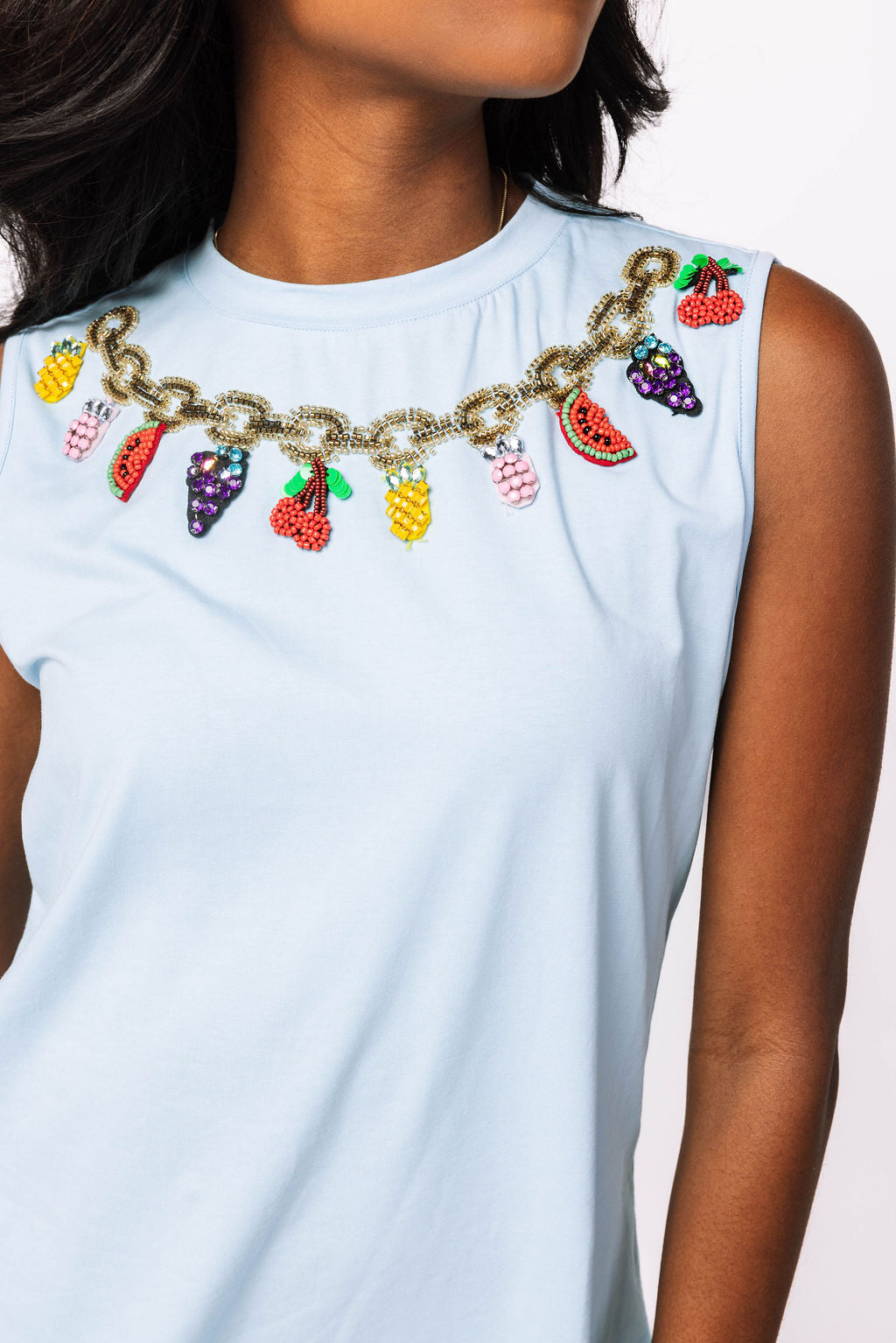 Light Blue Fruit Charm Necklace Tank Dress