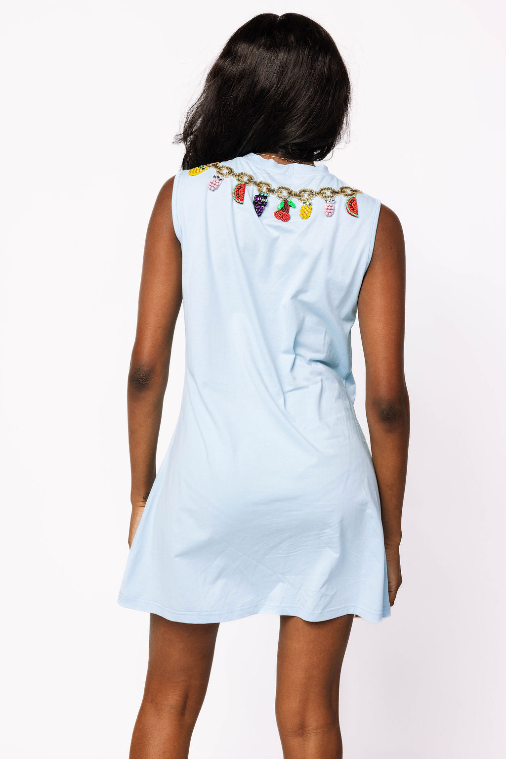 Light Blue Fruit Charm Necklace Tank Dress