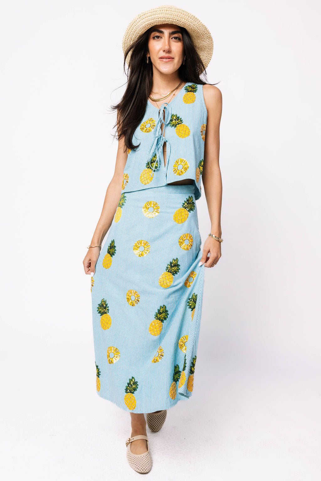 Blue & White Striped Pineapple Tie Tank