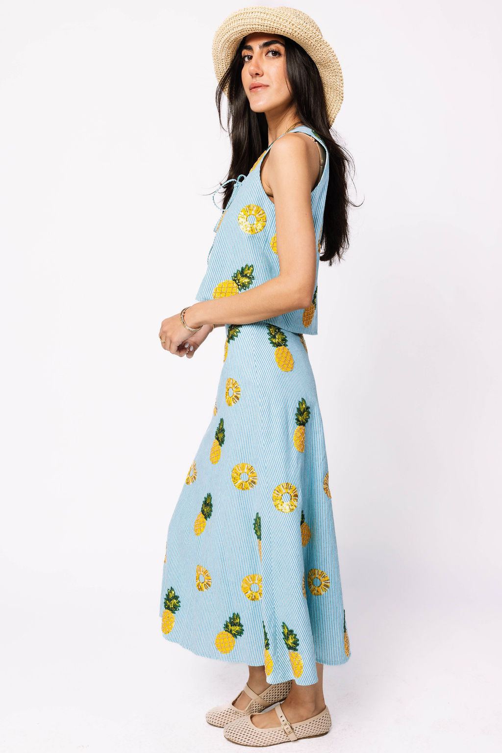 Blue & White Striped Pineapple Tie Tank