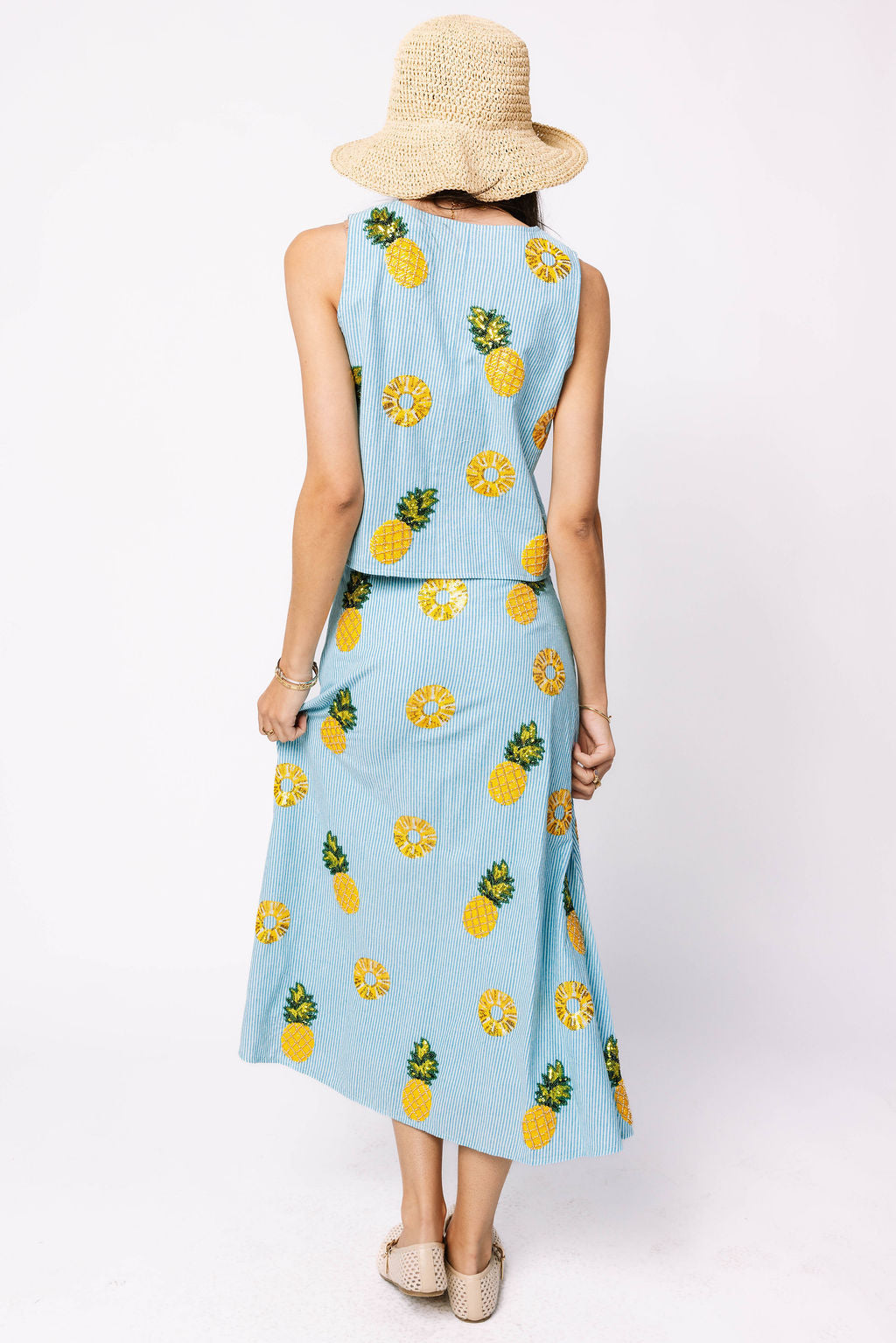 Blue & White Striped Pineapple Tie Tank