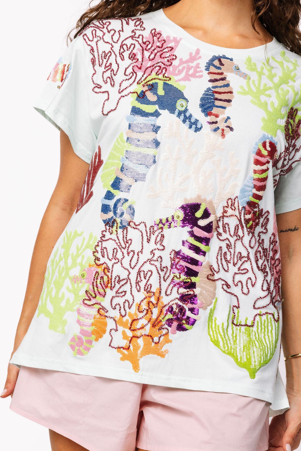 Light Blue Multi Coral & Seahorse Tee