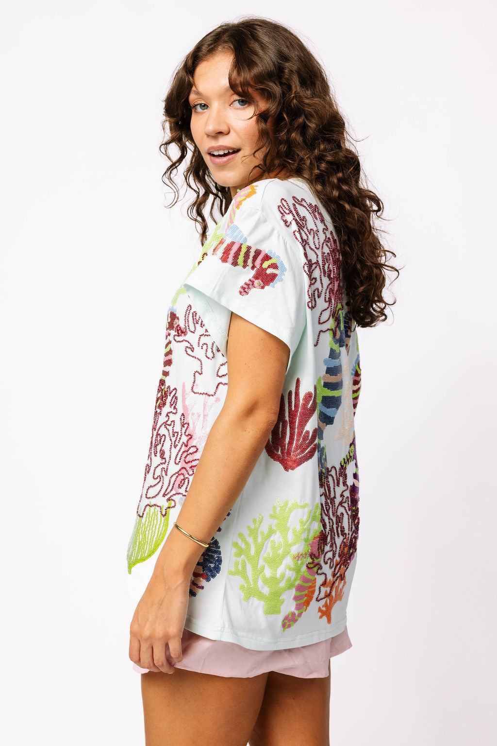 Light Blue Multi Coral & Seahorse Tee