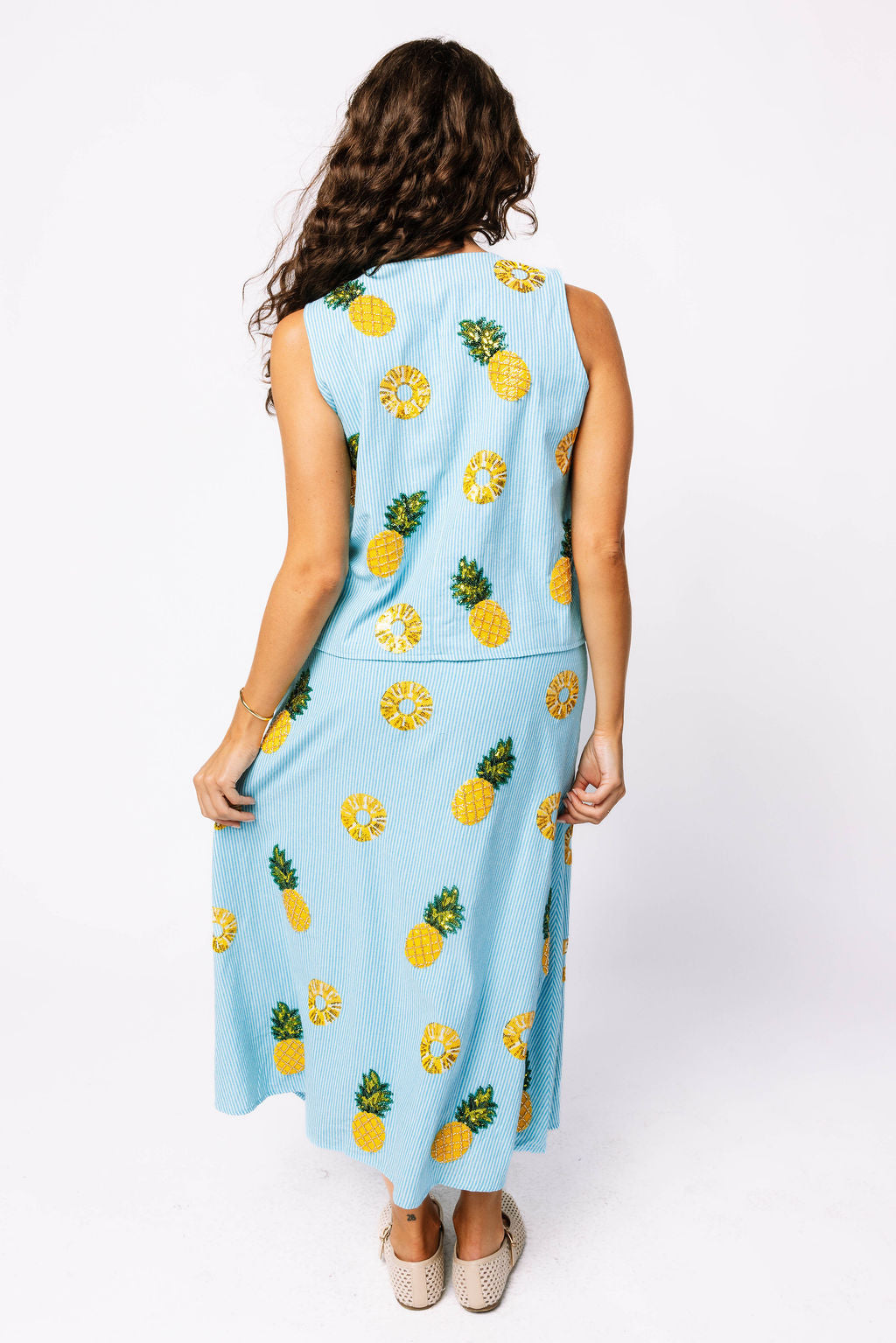 Blue & White Striped Pineapple Tie Tank