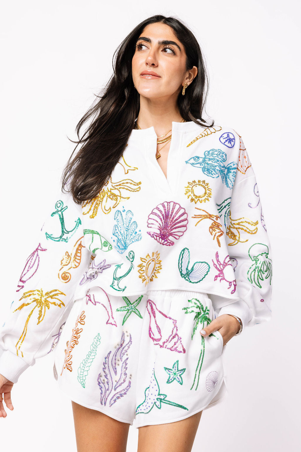 White Outline Rainbow Under The Sea Icon Short