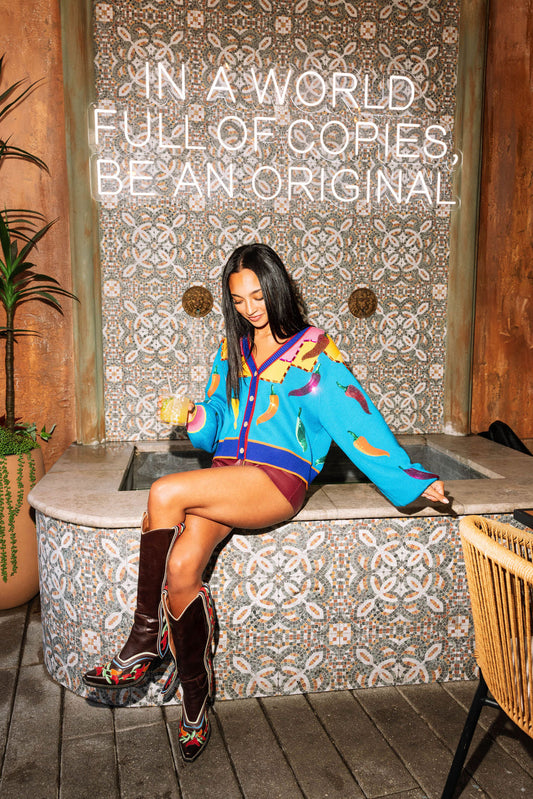 Royal Blue Multi Chili Pepper Cardigan