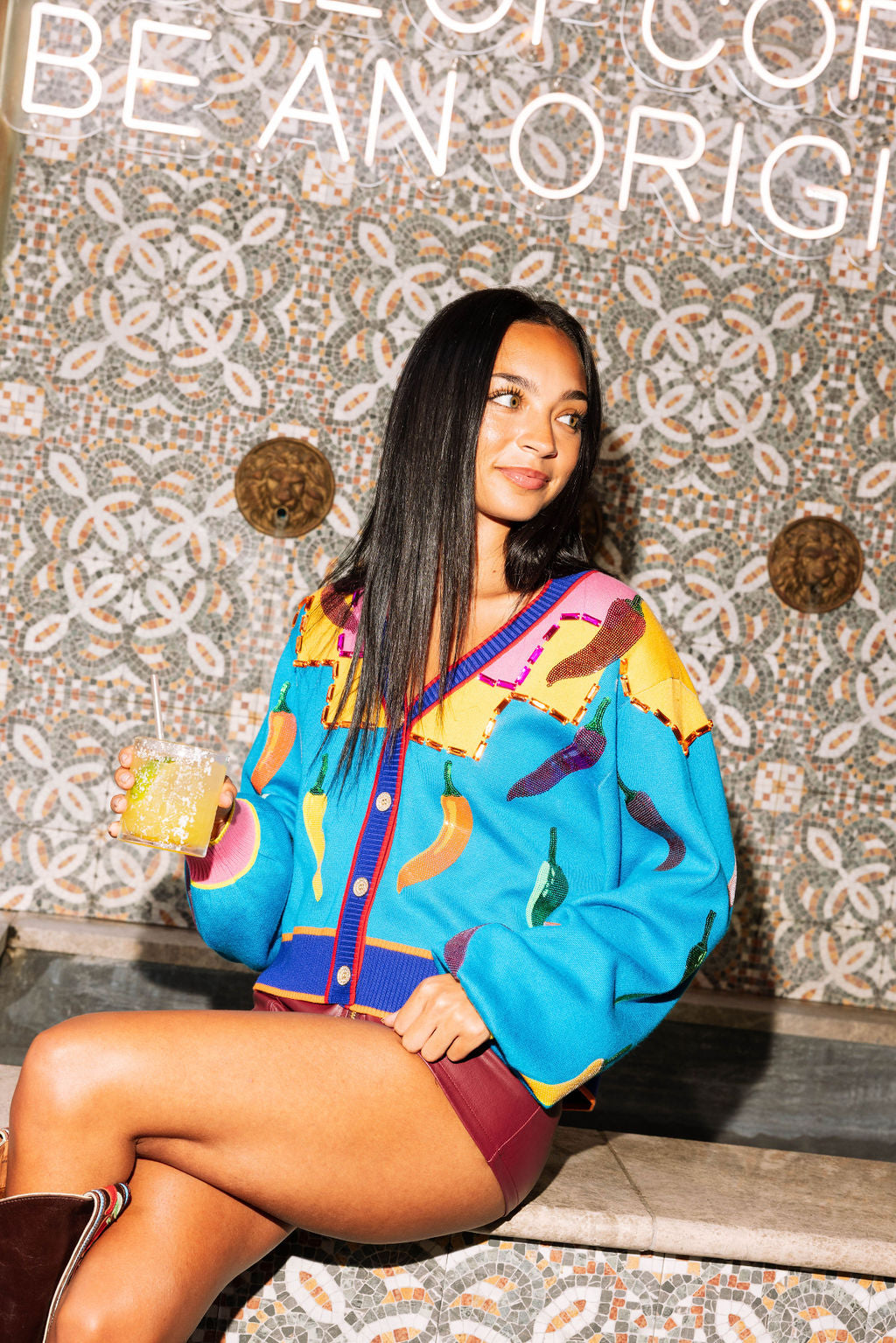 Royal Blue Multi Chili Pepper Cardigan