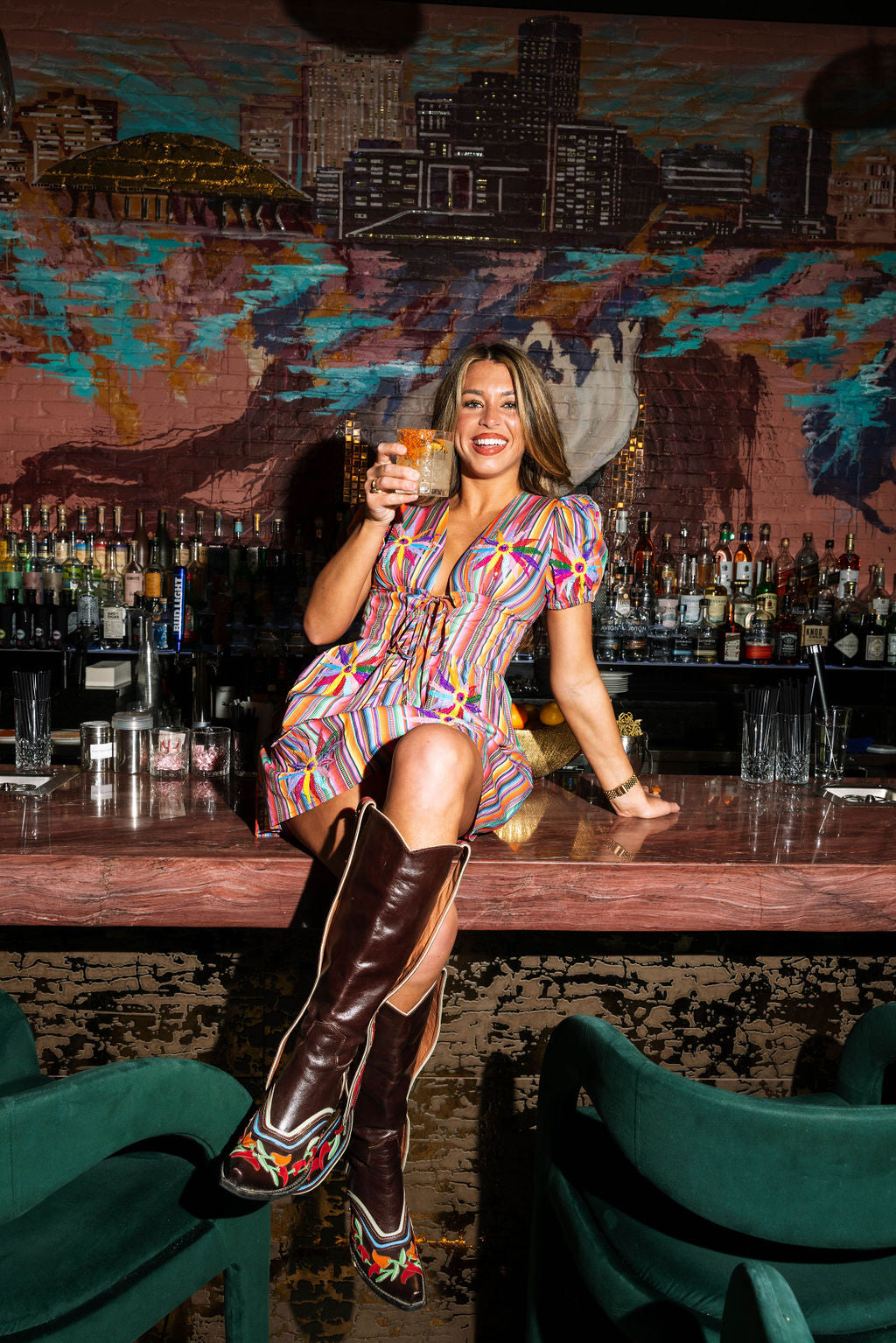 Rainbow Stripe Cotton Rainbow Pinwheel Flower Tie Dress