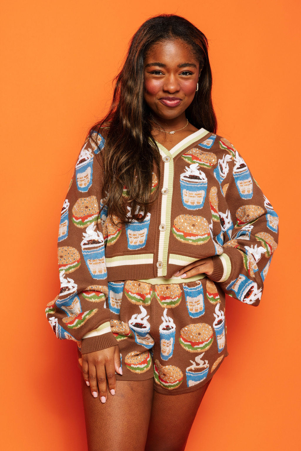 Brown Coffee & Bagel Sweater Short