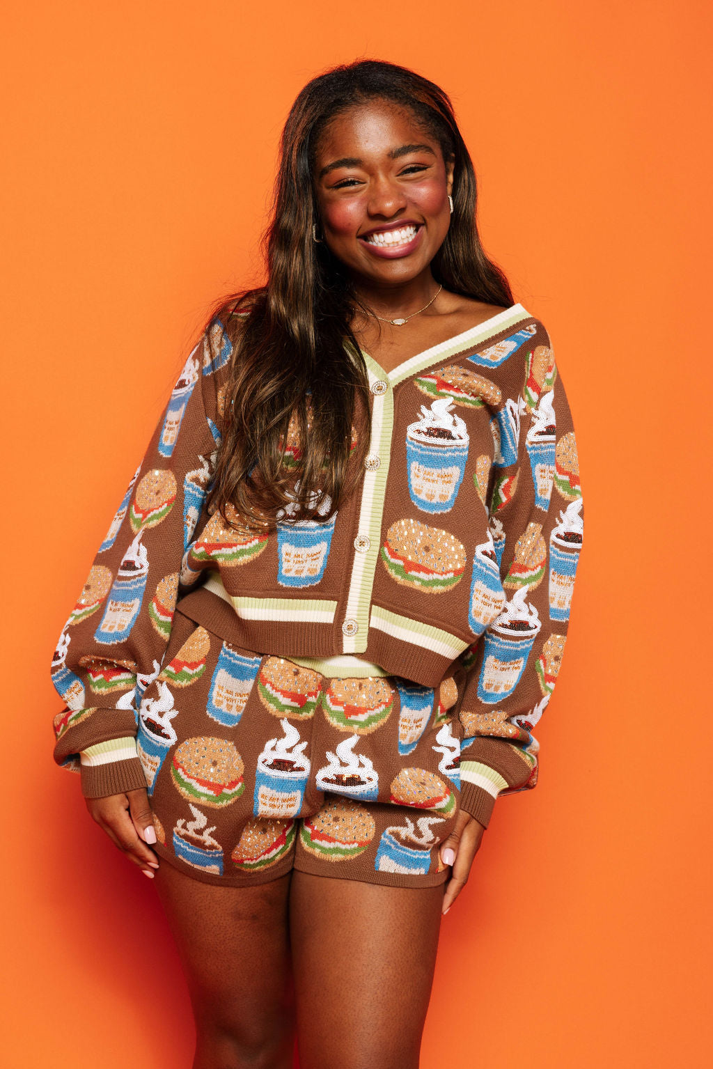 Brown Coffee & Bagel Sweater Short