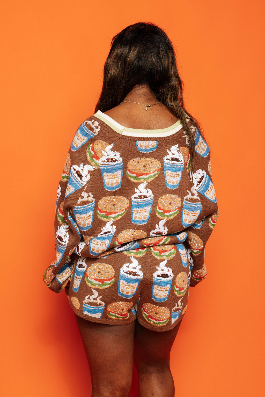 Brown Coffee & Bagel Sweater Short