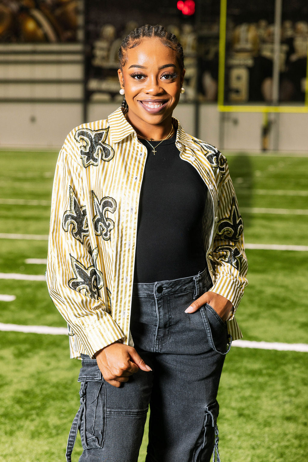 Licensed Saints Fleur De Lis Striped Top