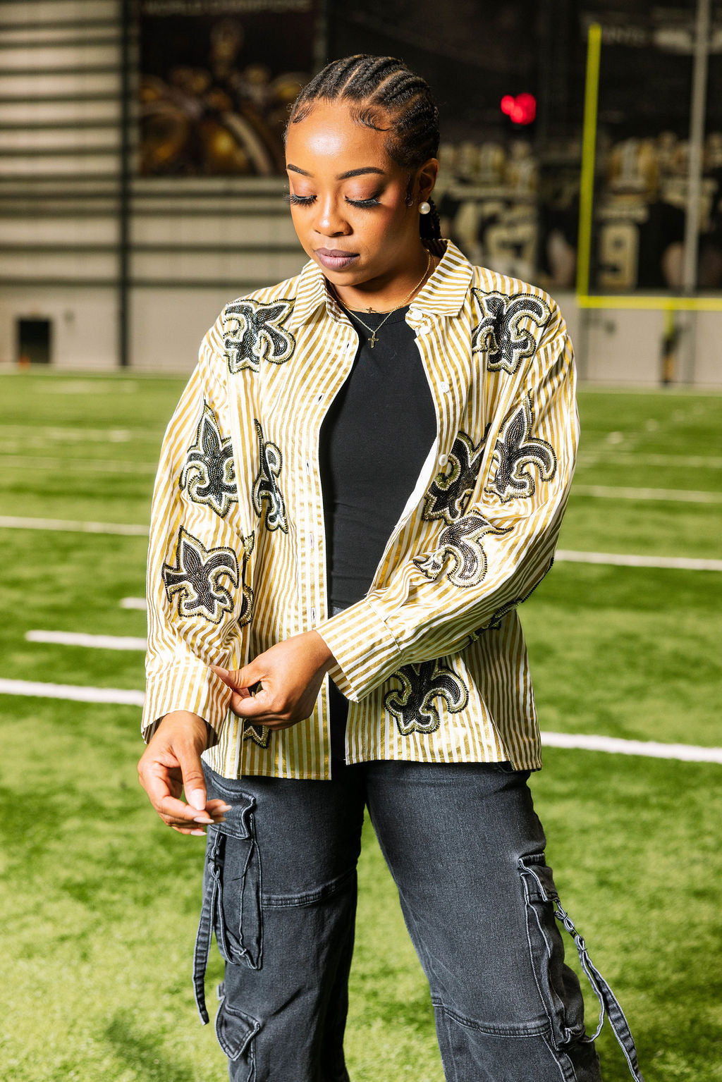 Licensed Saints Fleur De Lis Striped Top