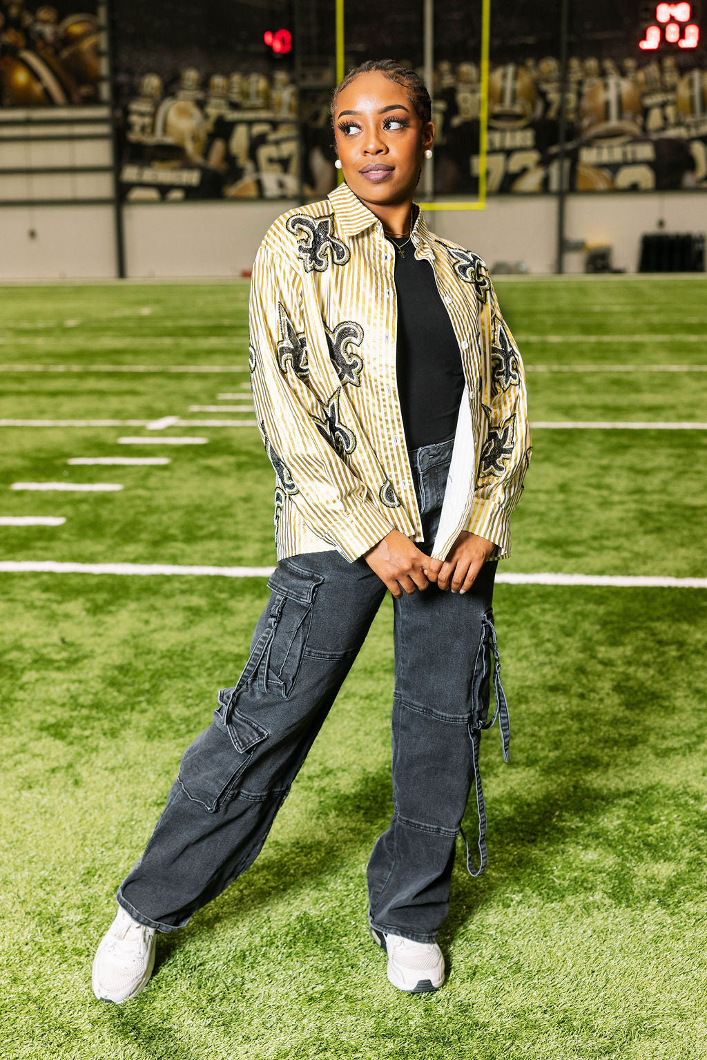 Licensed Saints Fleur De Lis Striped Top