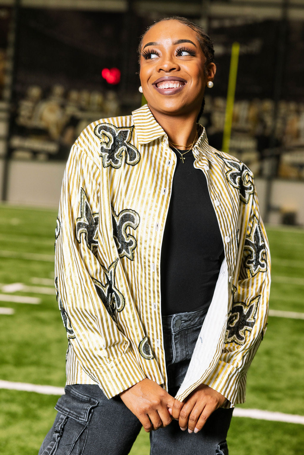 Licensed Saints Fleur De Lis Striped Top