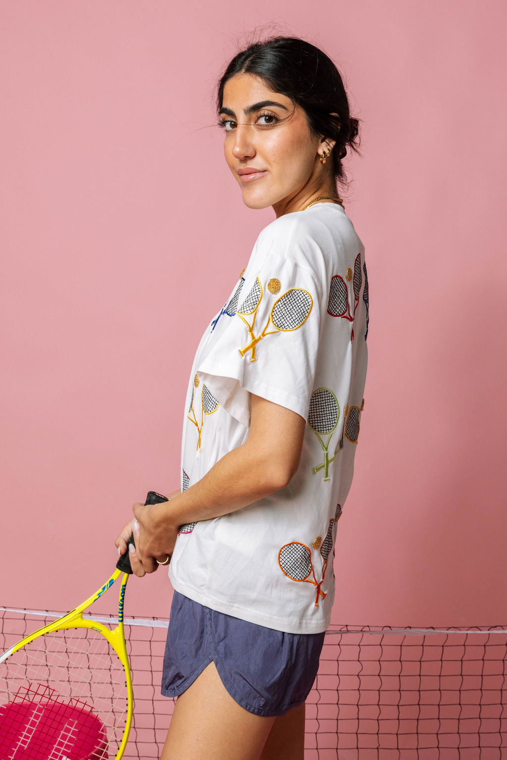 White Multi Tennis Racket Tee