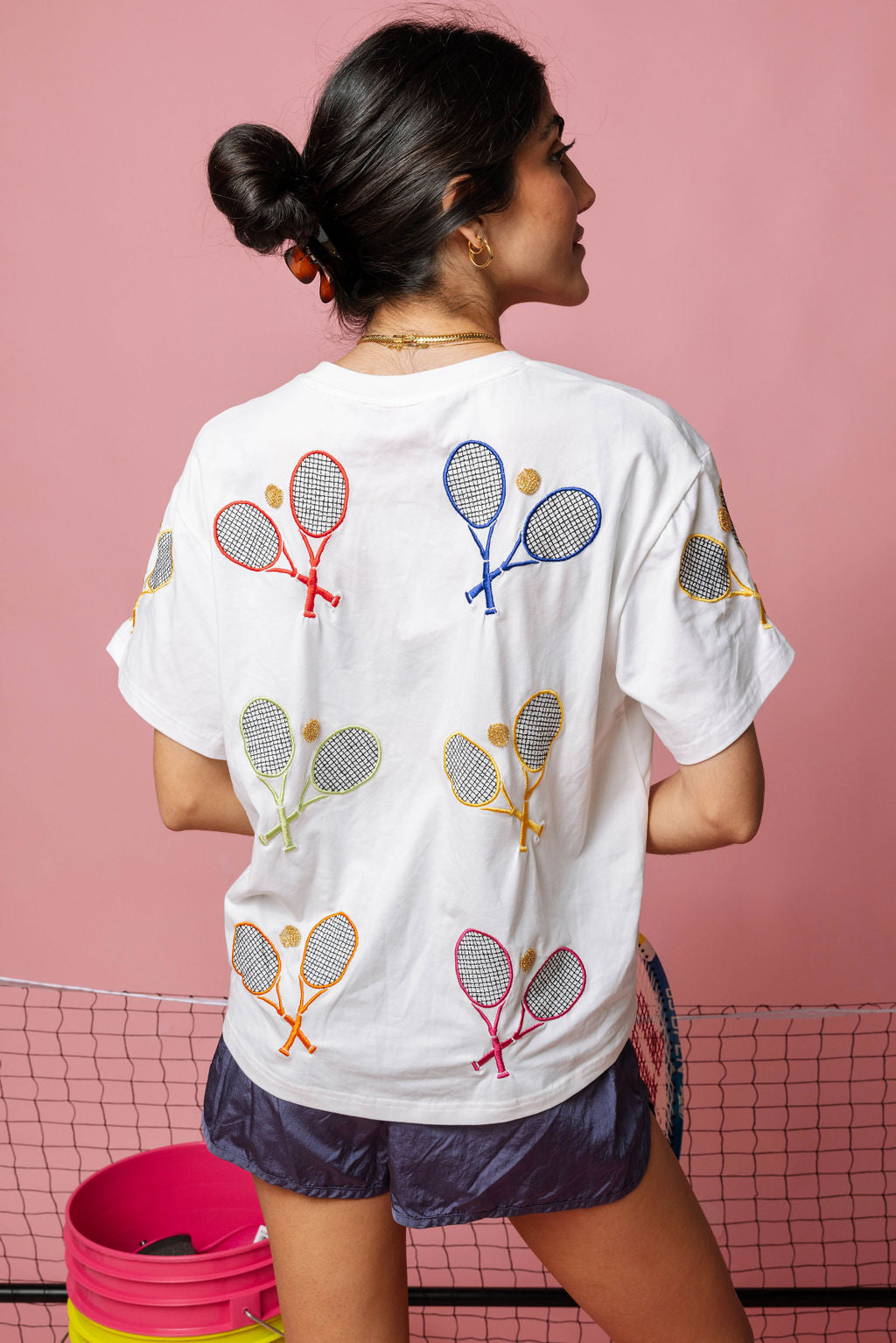 White Multi Tennis Racket Tee