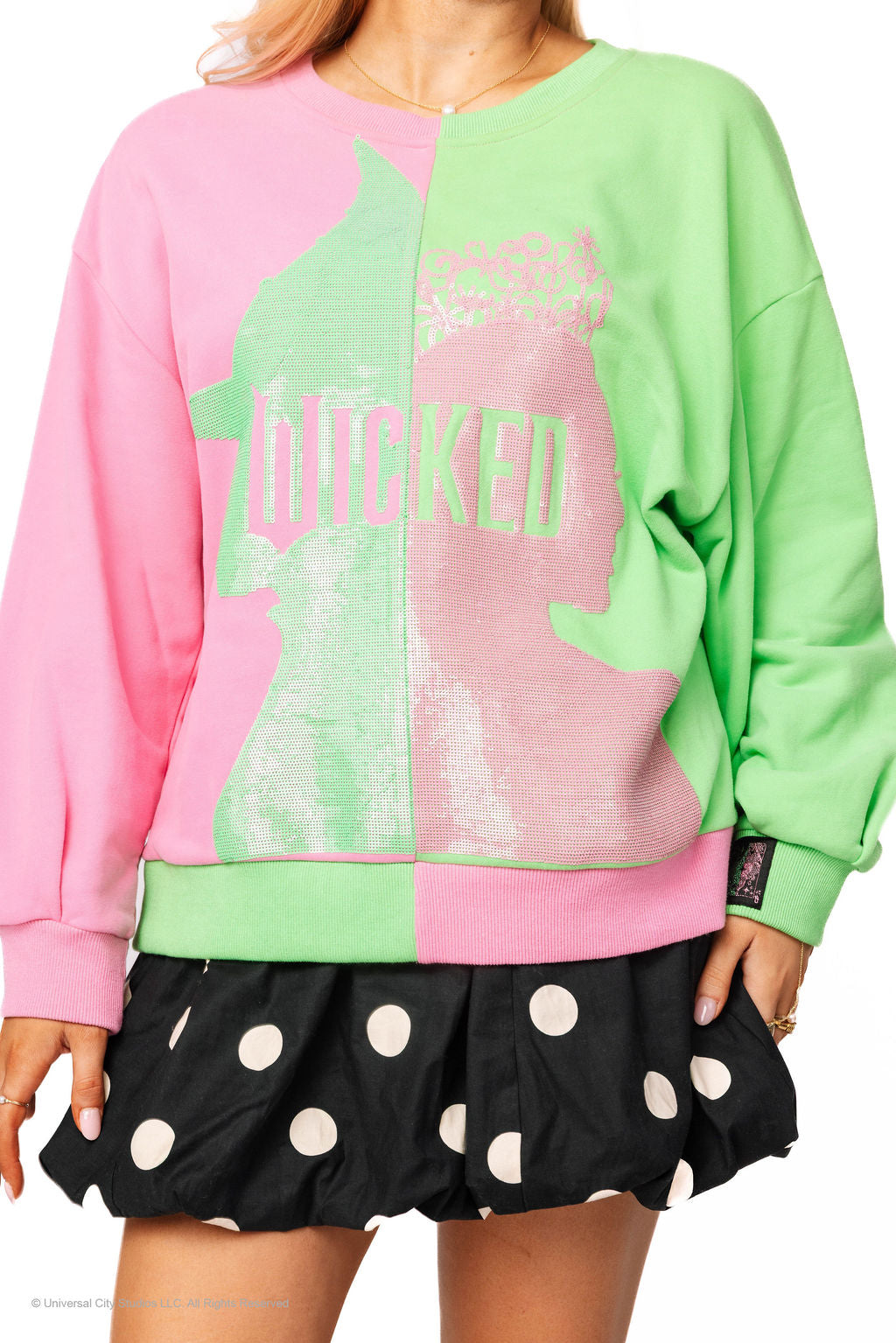 Licensed Green & Pink Colorblock Character Profile 'Wicked' Sweatshirt