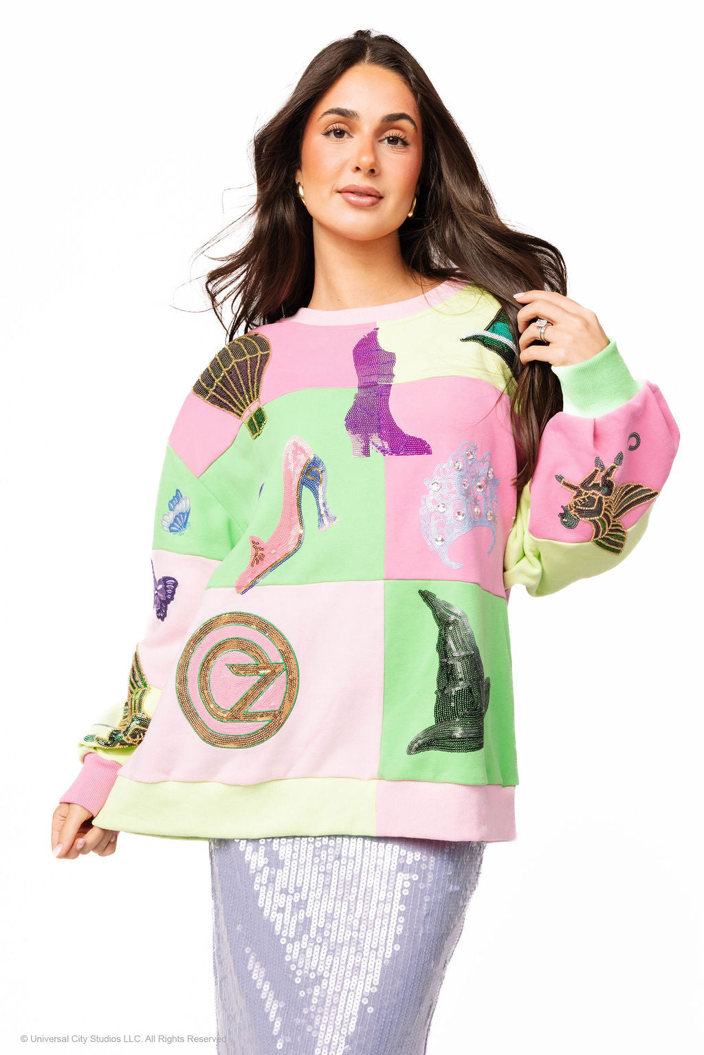 Licensed Lavender, Pink & Green Checkered Wicked Icon Sweatshirt
