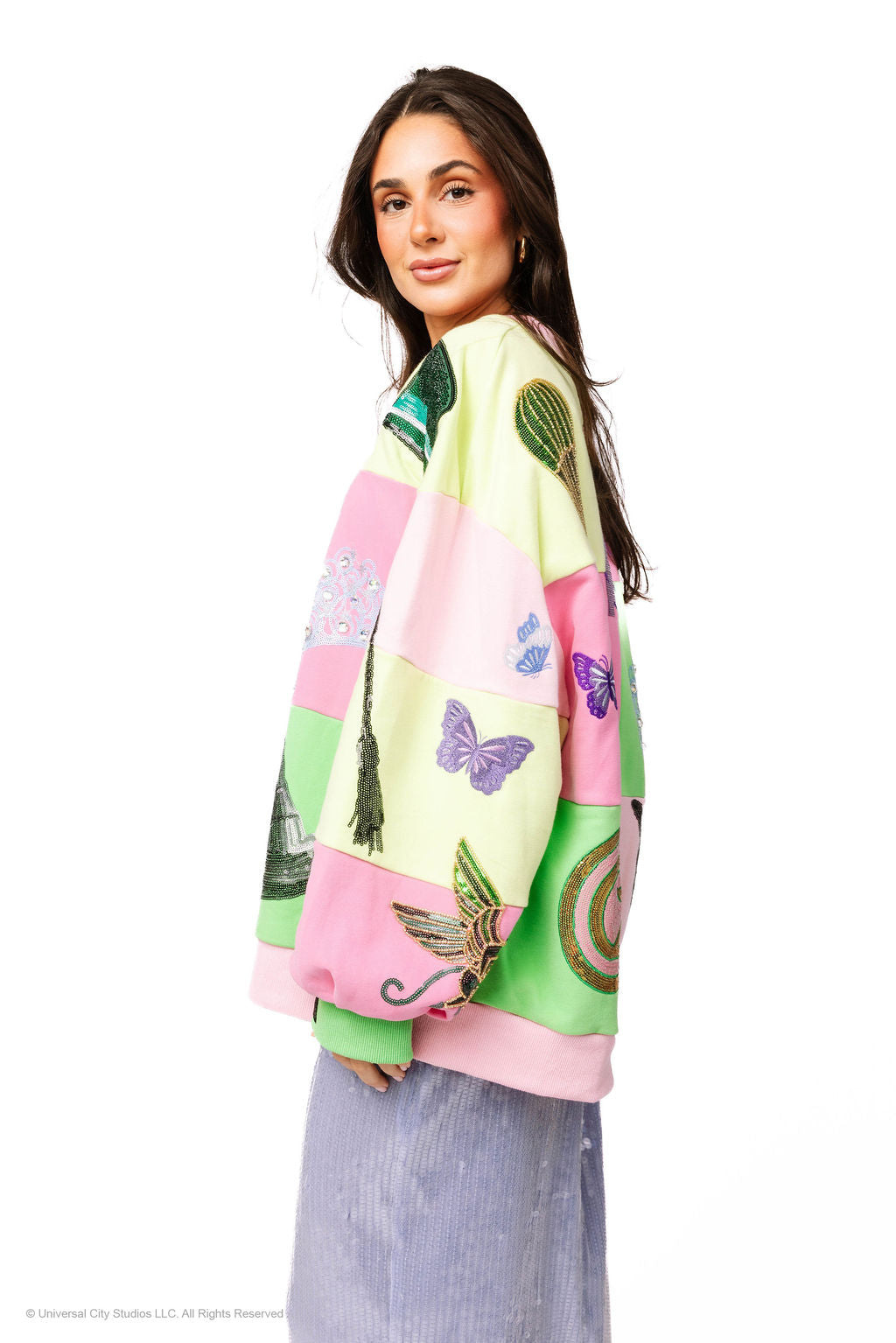 Licensed Lavender, Pink & Green Checkered Wicked Icon Sweatshirt