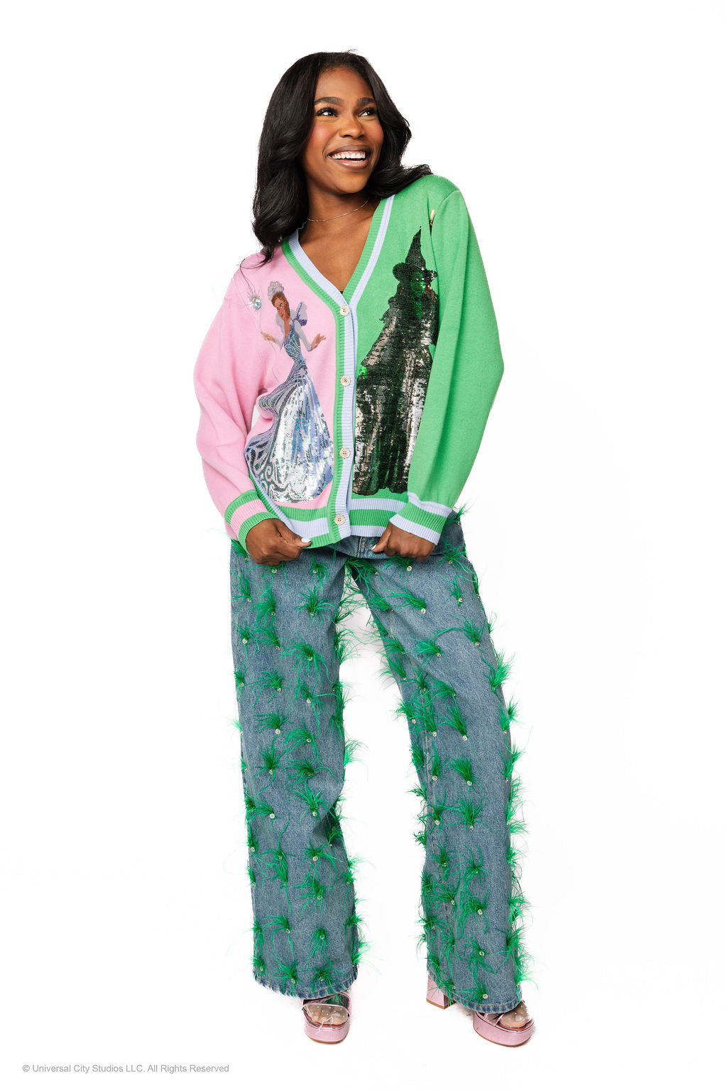 Licensed Colorblock Glinda & Elphaba Button Up Cardigan