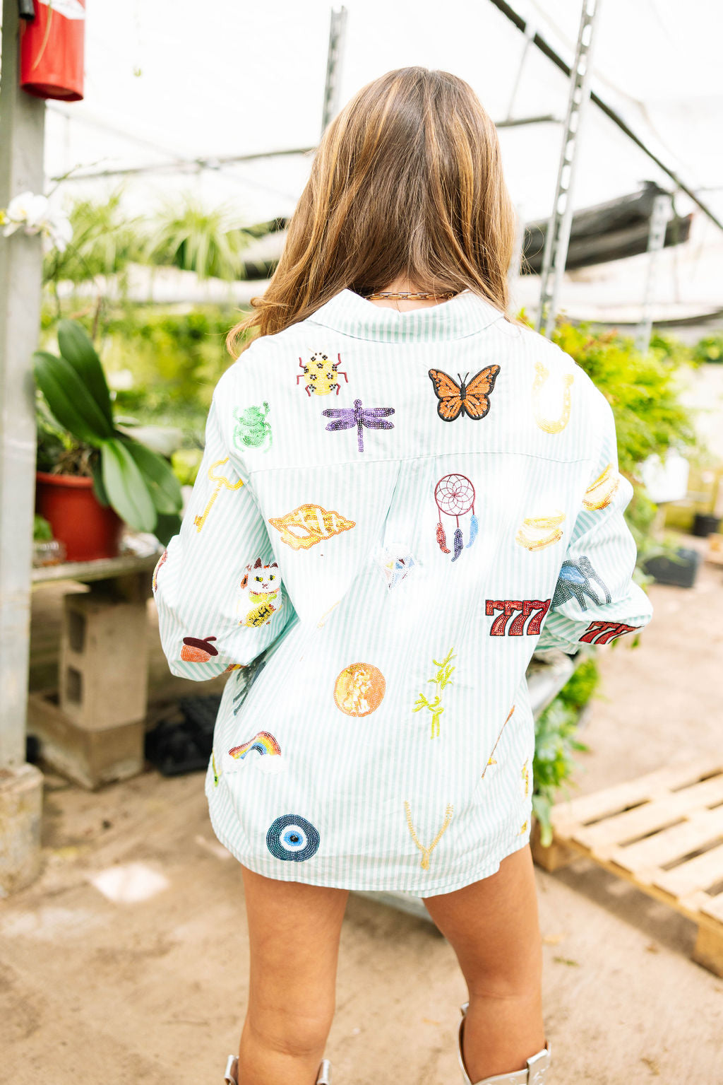 Green & White Striped Cotton Lucky Icon Short