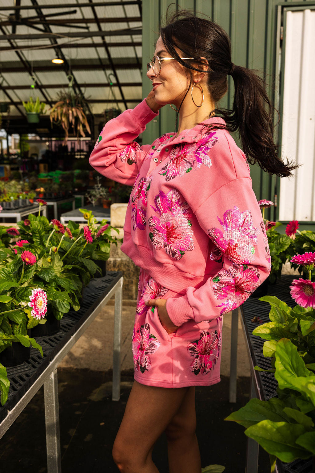 Hot Pink Azalea Henley Short