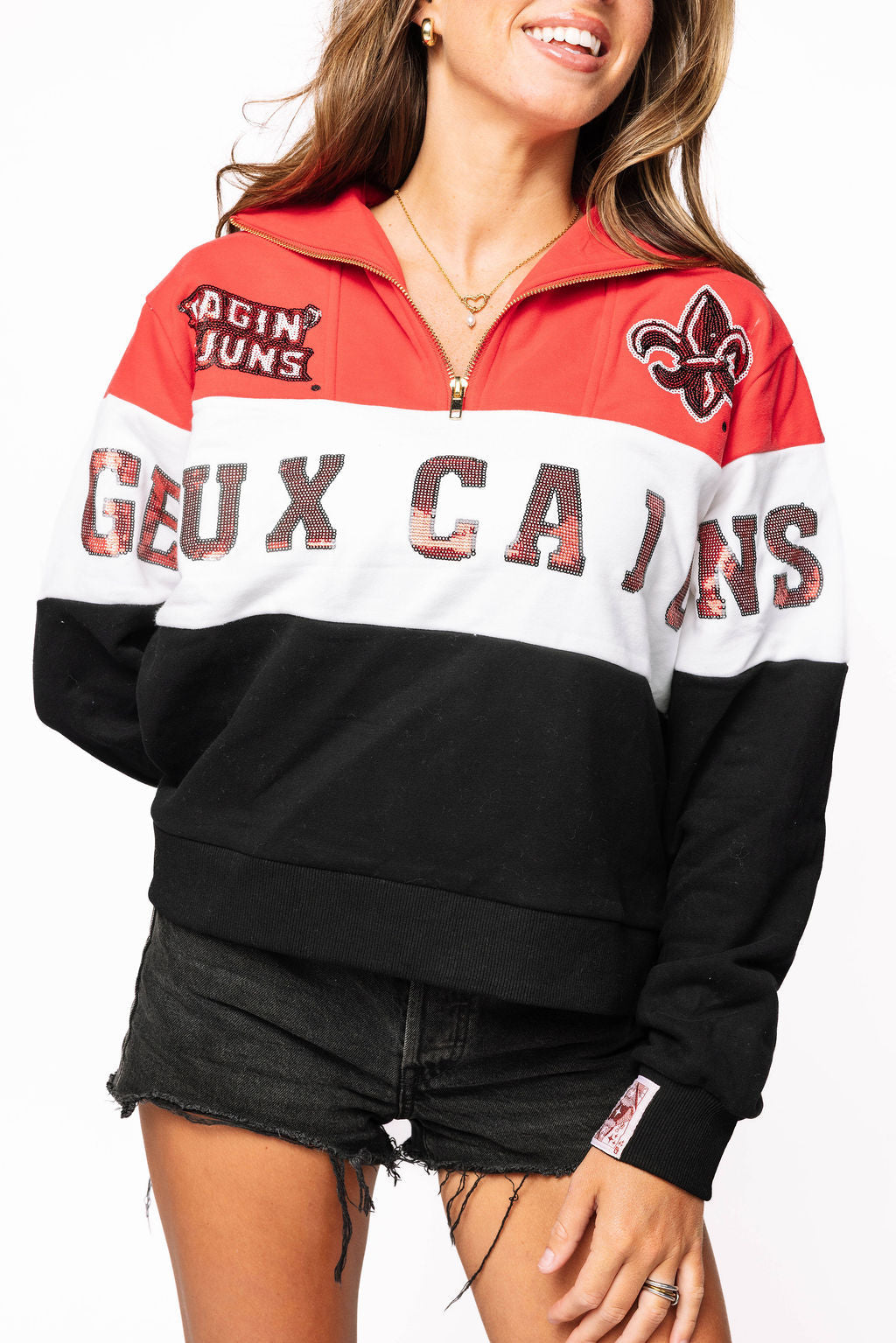 Licensed ULL Quarter Zip Colorblock Sweatshirt