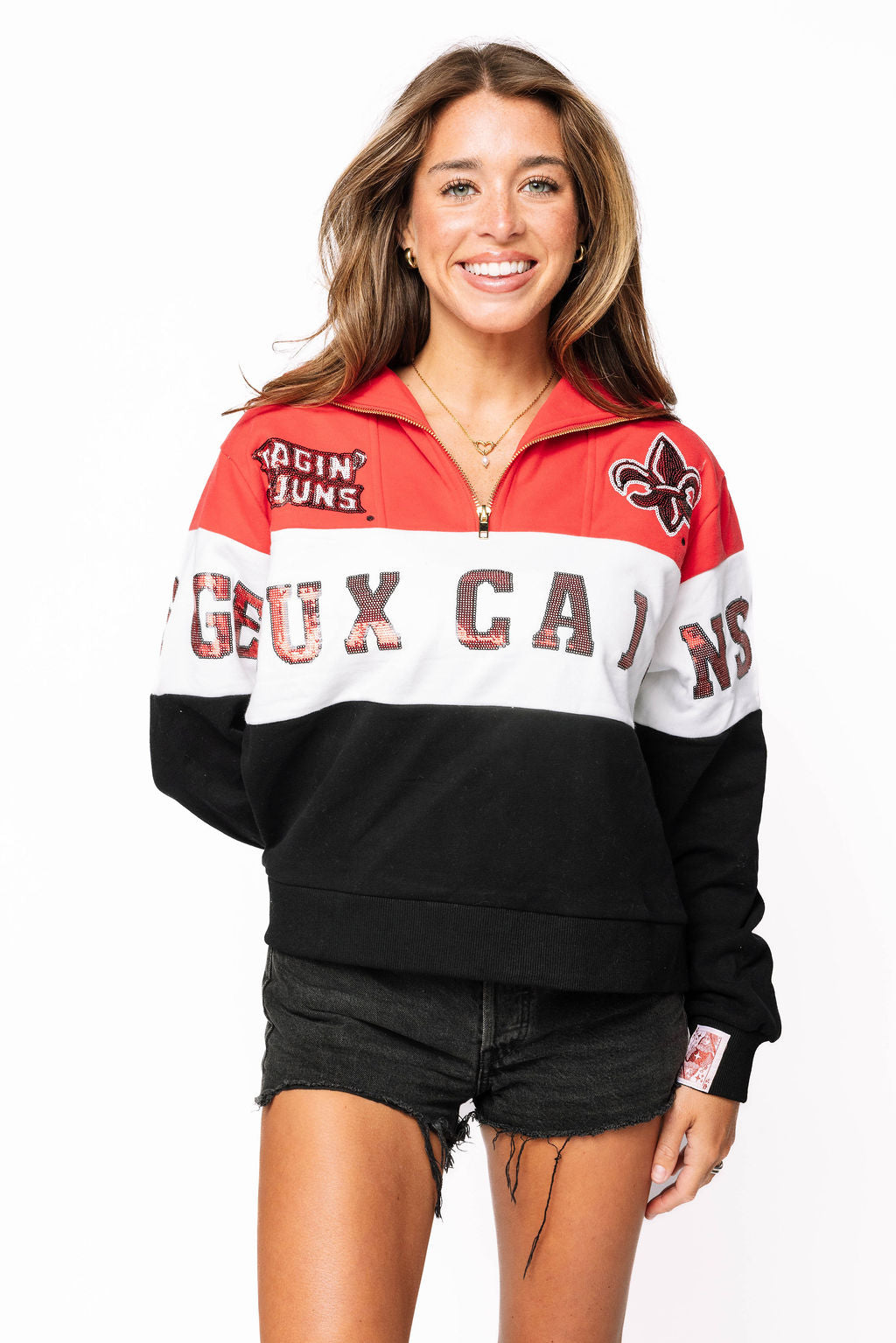 Licensed ULL Quarter Zip Colorblock Sweatshirt