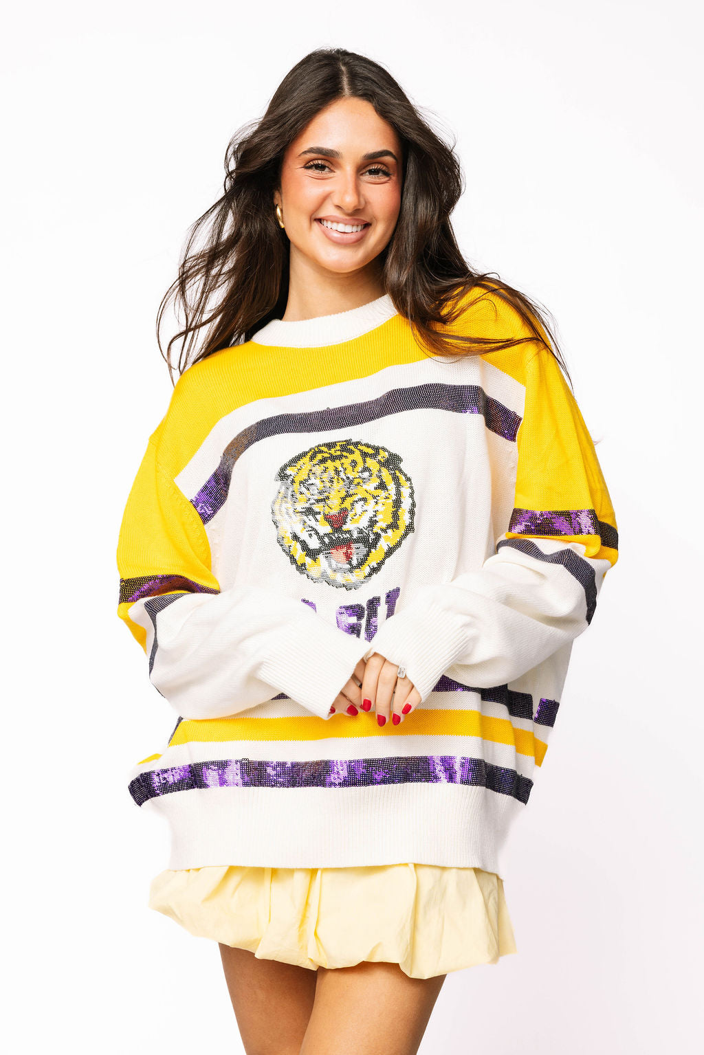 Licensed LSU Striped Colorblock Sweater
