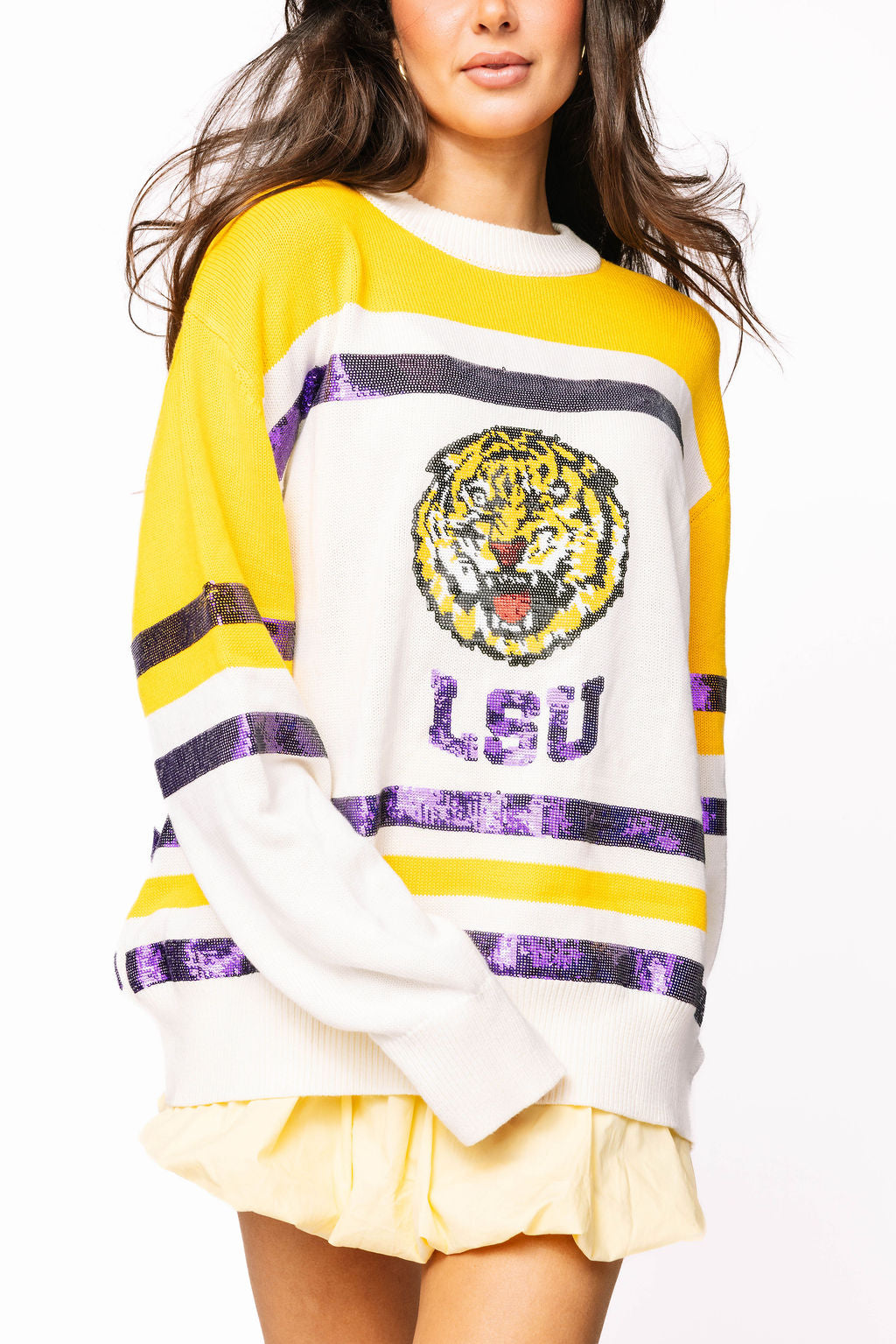 Licensed LSU Striped Colorblock Sweater