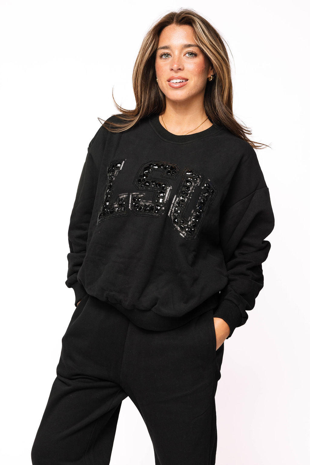 Licensed LSU Black with Black Jewel Letter Sweatshirt