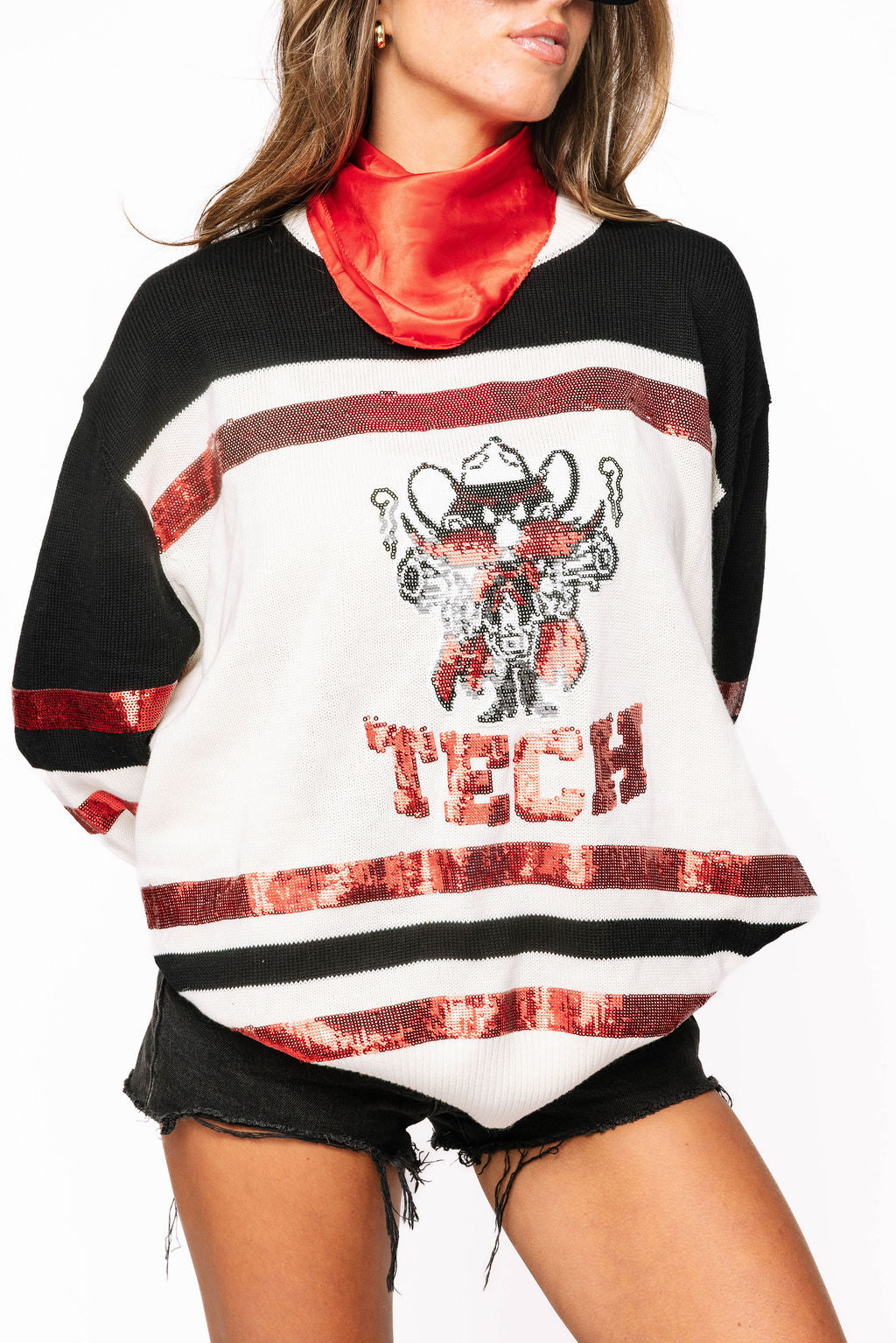 Licensed Texas Tech Striped Colorblock Sweater