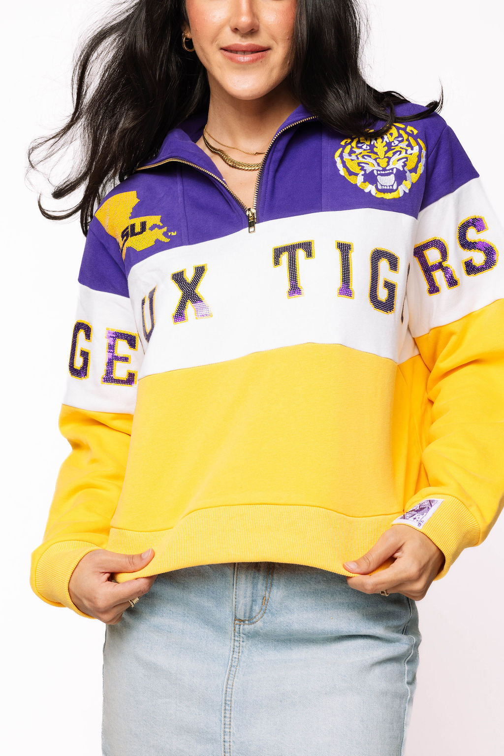 Licensed LSU Quarter Zip Colorblock Sweatshirt
