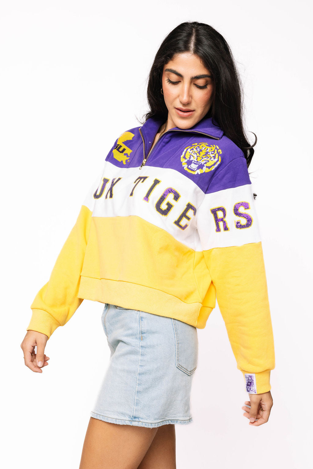 Licensed LSU Quarter Zip Colorblock Sweatshirt