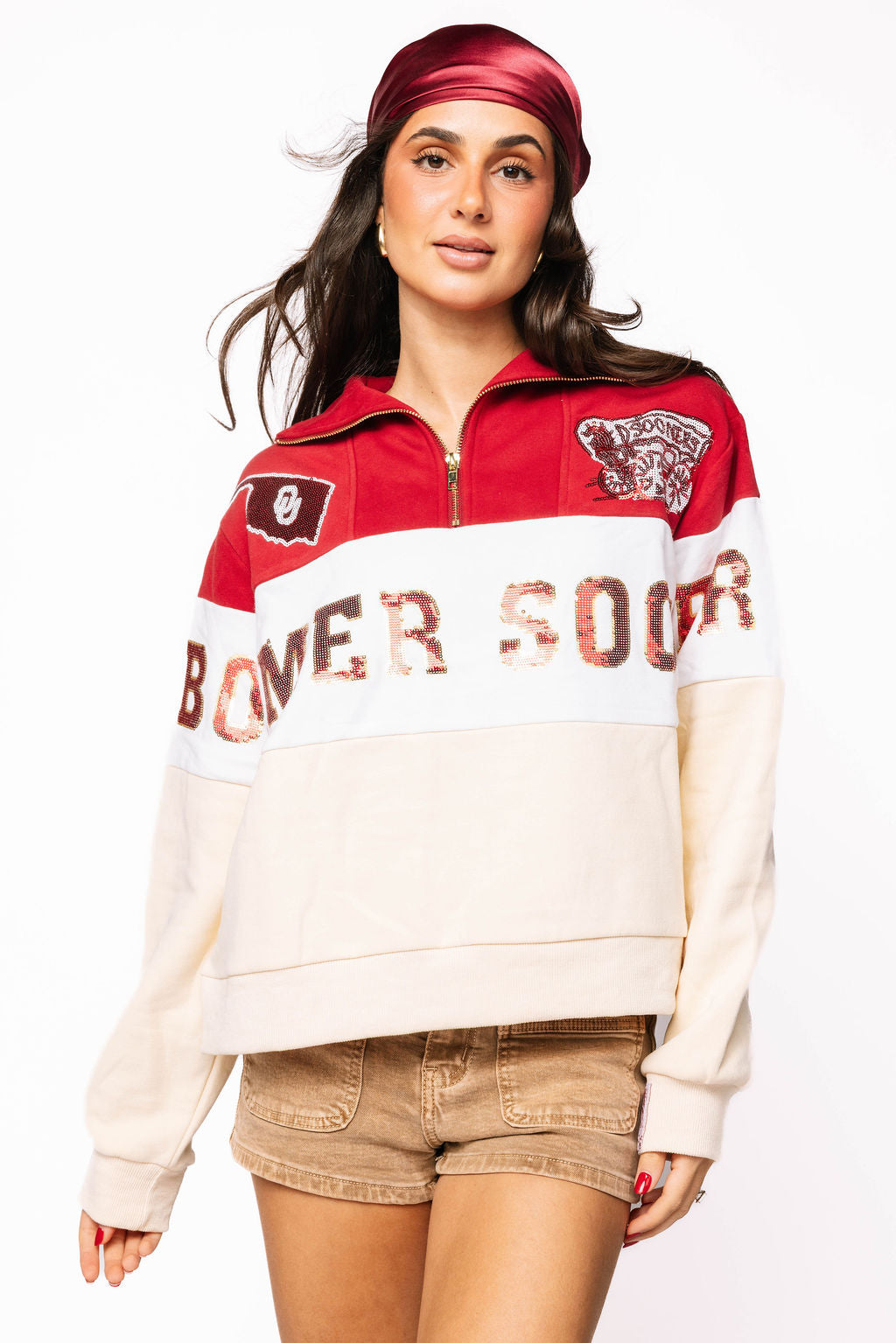 Licensed Oklahoma Quarter Zip Colorblock Sweatshirt