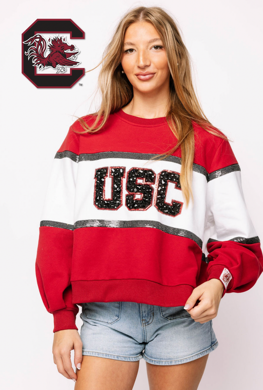 Licensed Sample - 'USC' Colorblock Jewel Letter Sweatshirt