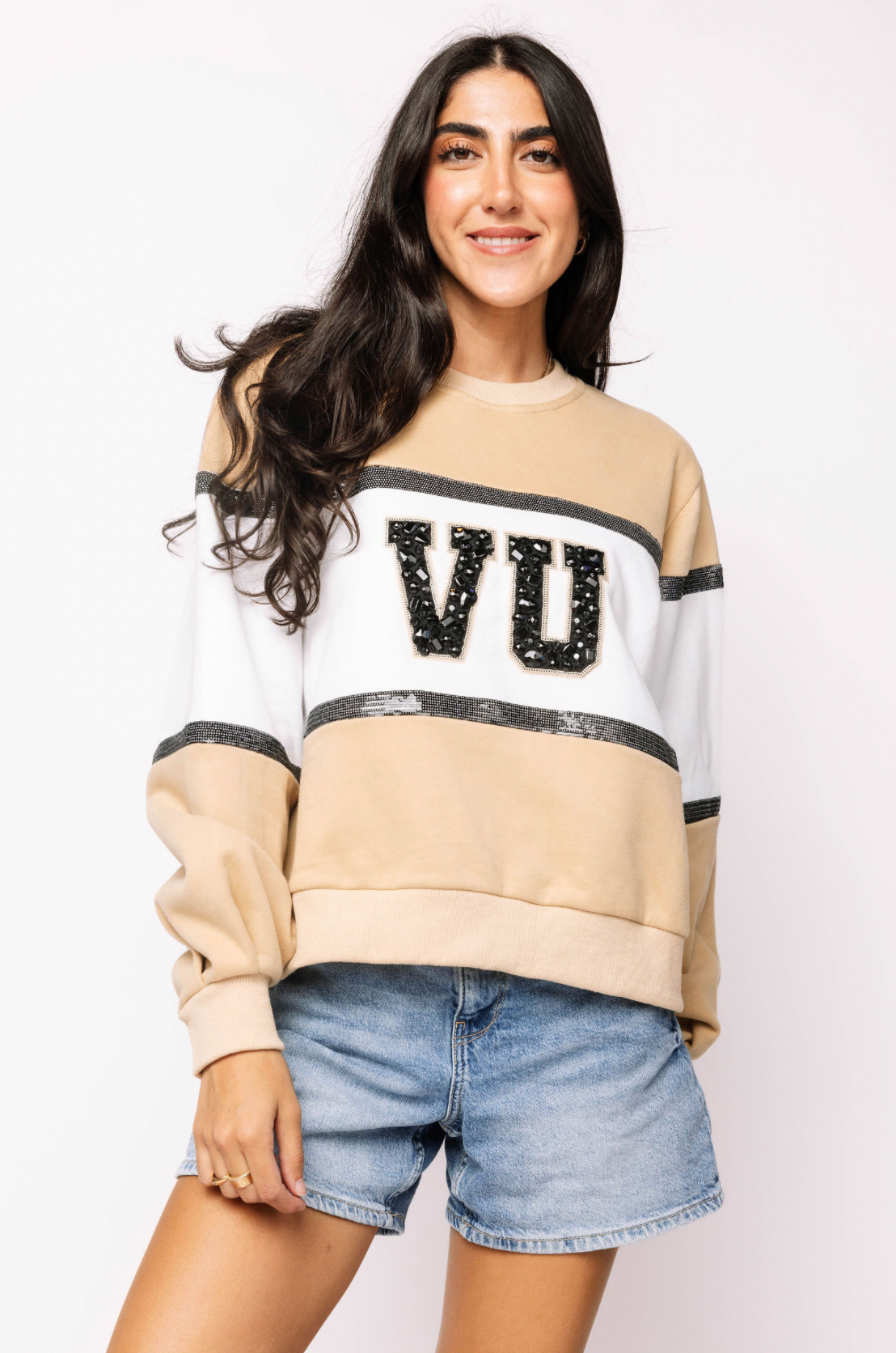 Licensed Sample - 'VU' Colorblock Jewel Letter Sweatshirt