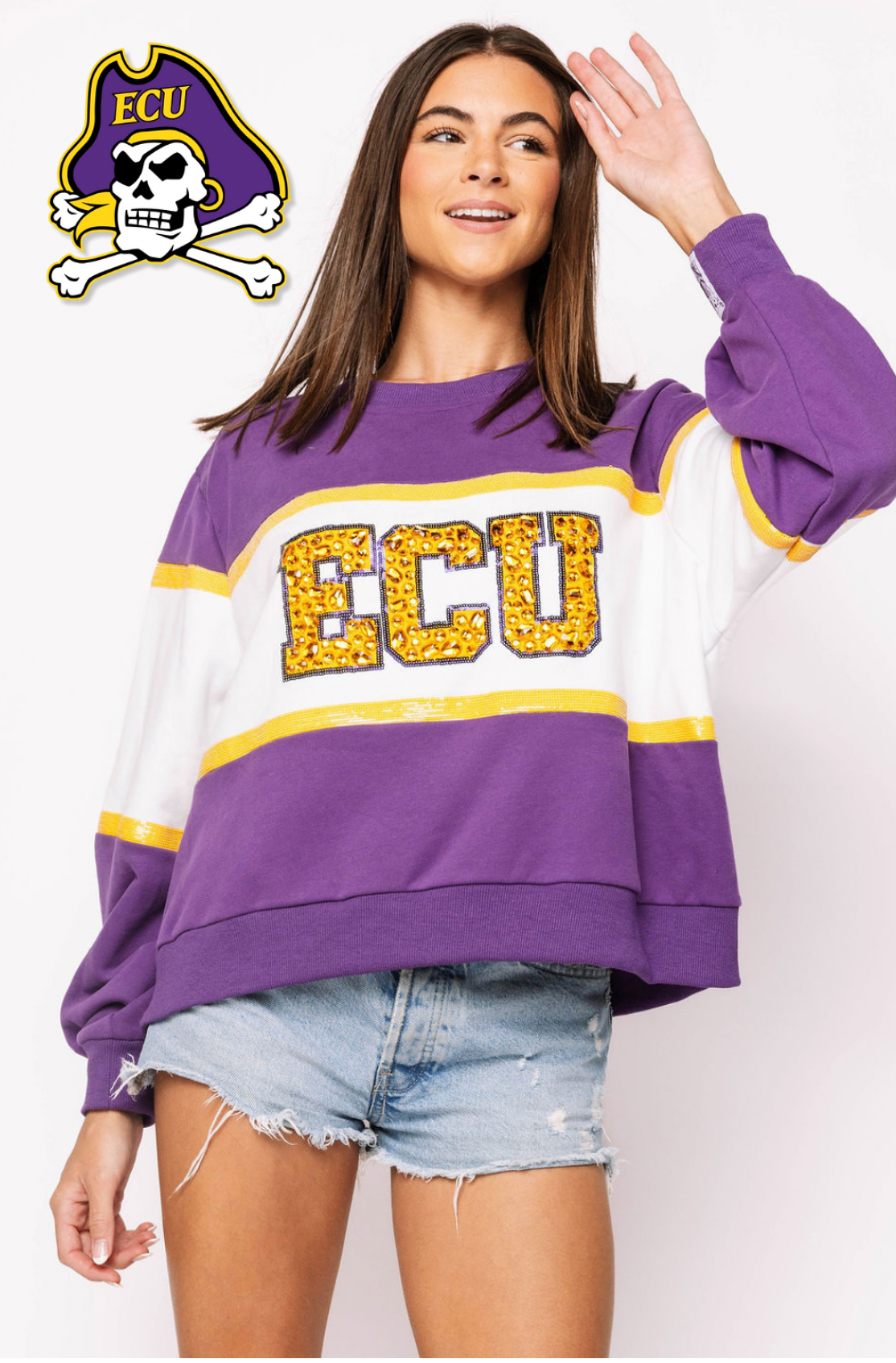 Licensed Sample - 'ECU' Colorblock Jewel Letter Sweatshirt