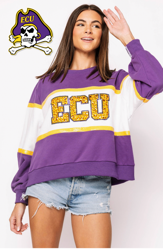 Licensed Sample - 'ECU' Colorblock Jewel Letter Sweatshirt