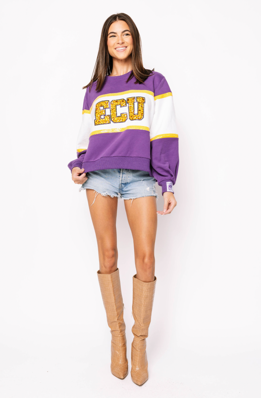 Licensed Sample - 'ECU' Colorblock Jewel Letter Sweatshirt