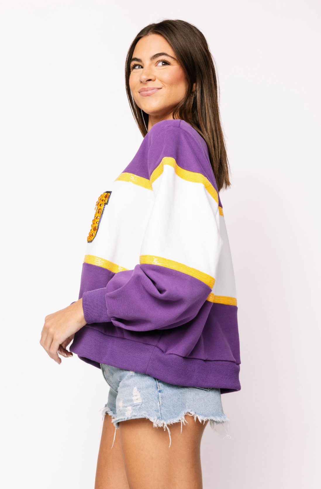 Licensed Sample - 'ECU' Colorblock Jewel Letter Sweatshirt