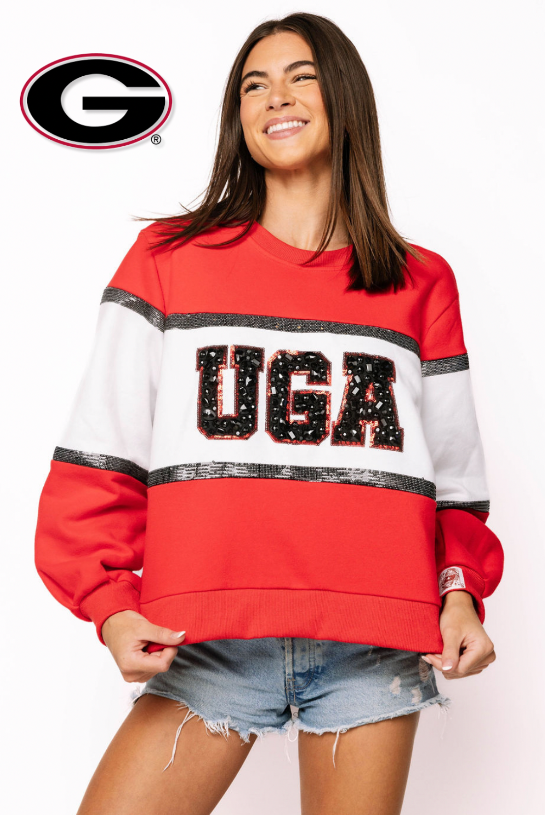 Licensed Sample - 'UGA' Colorblock Jewel Letter Sweatshirt