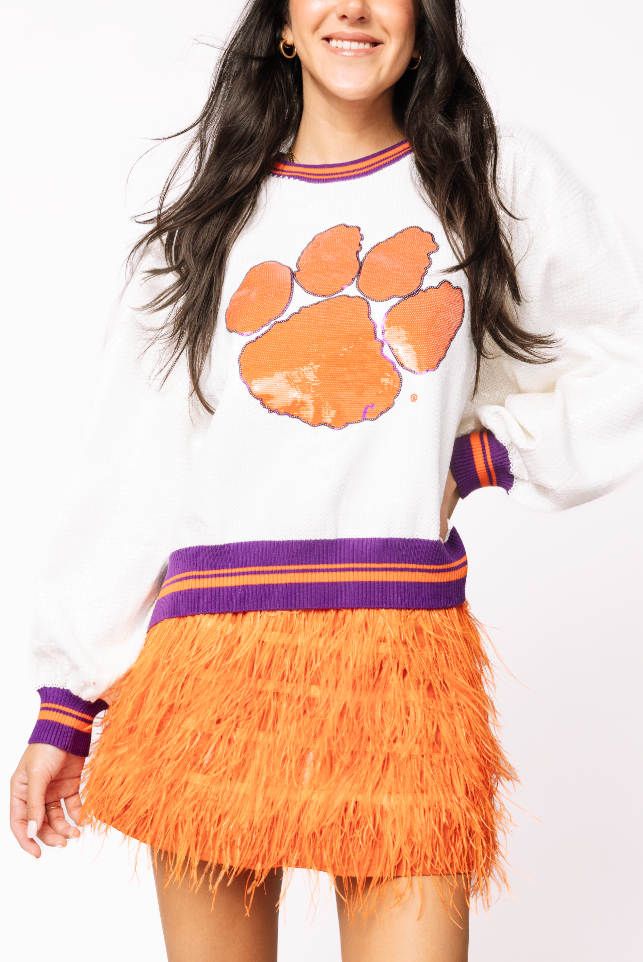 Licensed Clemson Full Sequin Mascot Sweater