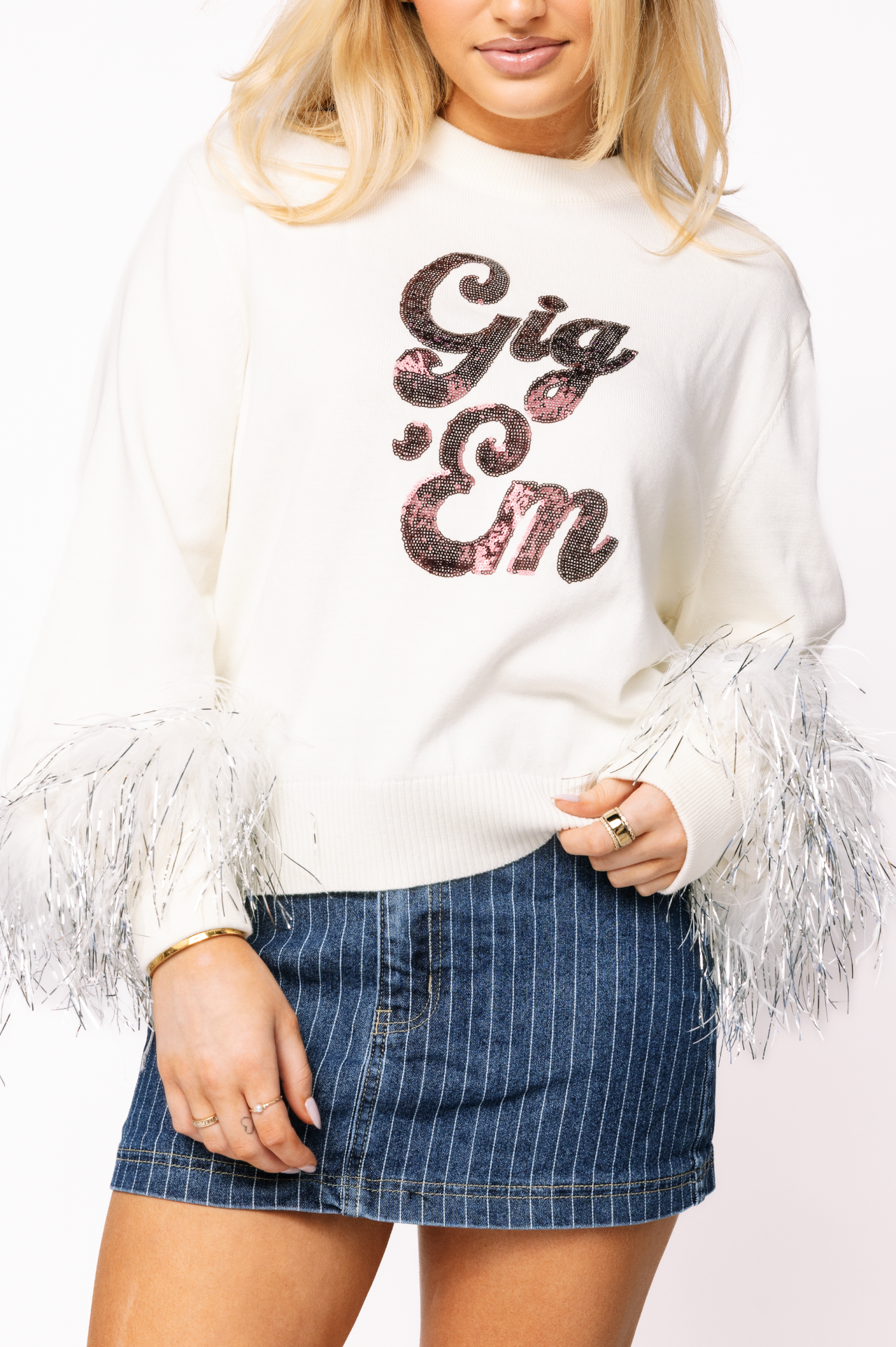 Licensed Texas A&M Feather Sleeve Sweater