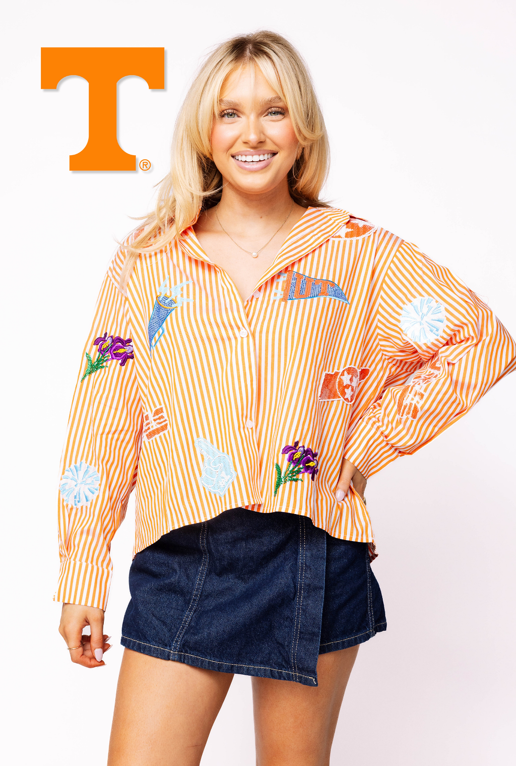 Licensed Tennessee Mini Icon Striped Button Down Long Sleeve Top